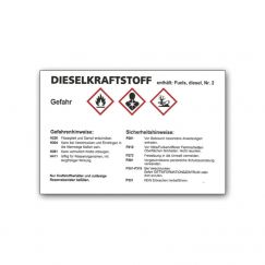 Autocollant d'avertissement diesel pour bidon Grandeur mm: 105x75