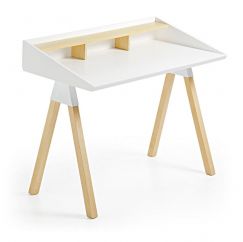 Table de travail Stick blanc, bois clair