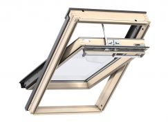 Finestra con apertura a bilico 134 cm x 98 cm Legno di pino laccato trasparente Profili esterni in alluminio Vetro triplo Thermo 2 VELUX INTEGRA® elettrica automatica 