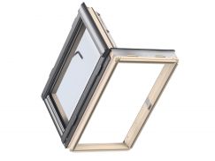 Ausstiegsfenster Holz 66 cm x 118 cm Kiefernholz klar lackiert Verblechung Aluminium Verglasung 2-fach Thermo 1  